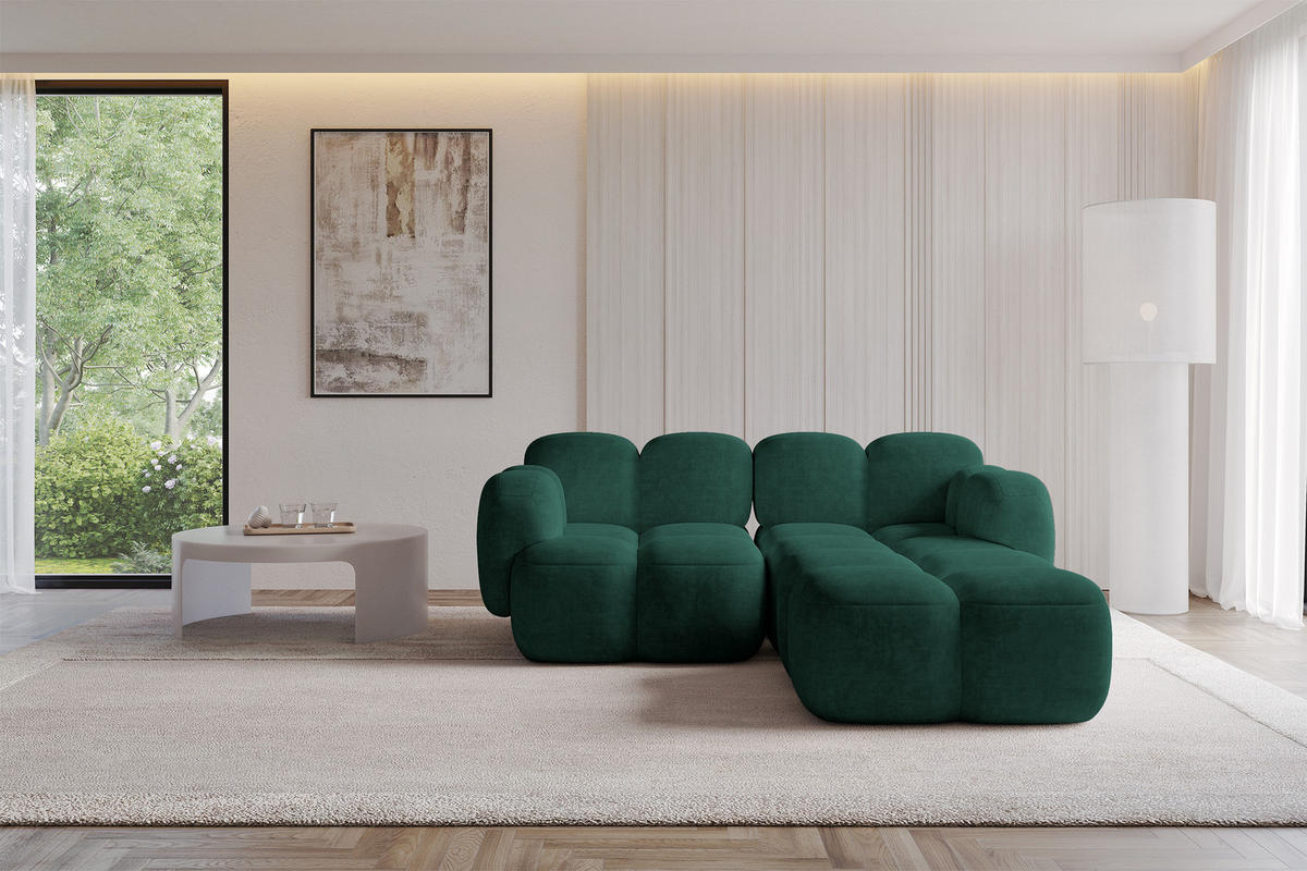 ECKSOFA modulares Sofa Rechts Miko-L1 214x205x75 Grün Velours - Schwarz/Grün, Holzwerkstoff/Kunststoff (214/205cm) - ALTDECOR