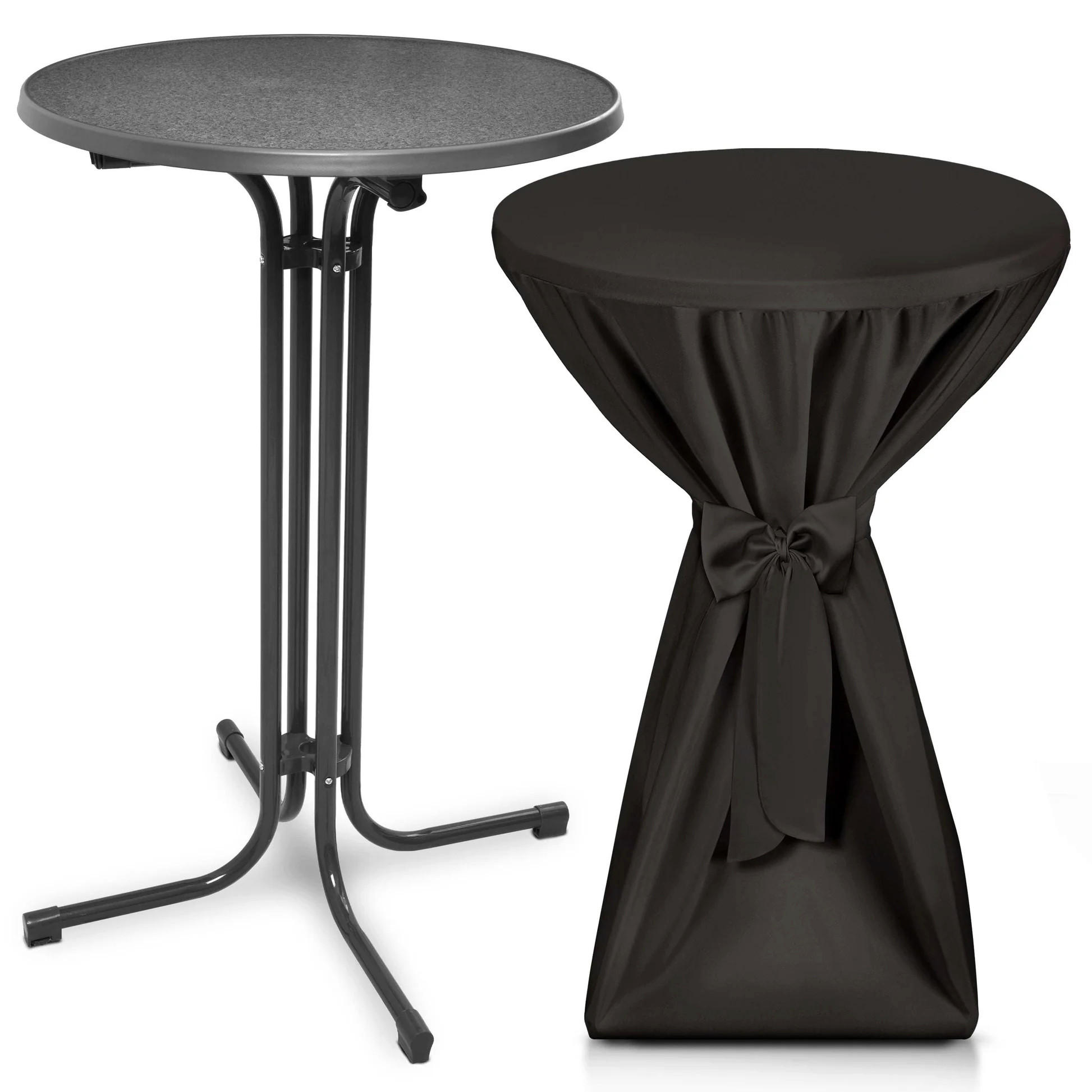 STEHTISCH Bellini Ø 80cm Grau mit Premium Stehtischhusse Ø 80cm Schwarz - Schwarz Hochglanz/Robinienfarben, Textil/Metall (80/80/110cm) - Beautissu 