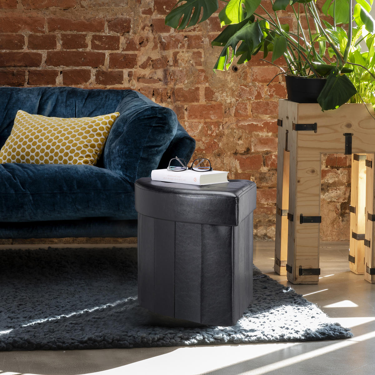 HOCKER - Schwarz, Holzwerkstoff/Kunststoff (38/38/38cm) - Relaxdays