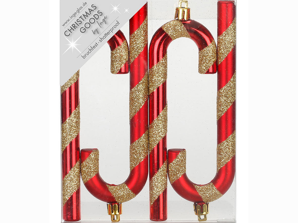WEIHNACHTSORNAMENTE 4er-Set Weihnachts-Zuckerstangen rot-gold 14 cm - Rot/Goldfarben, Kunststoff (14/14/14cm) - LAALU