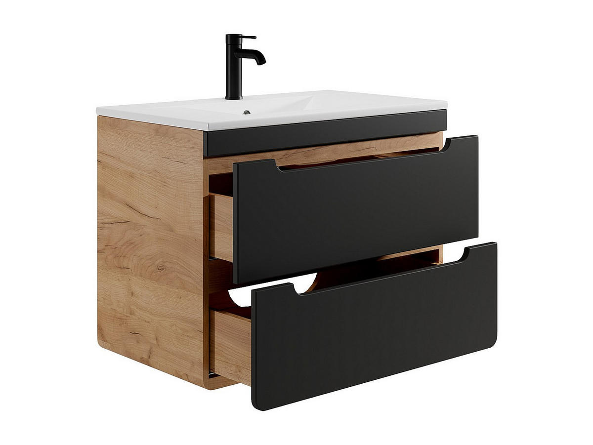 EINZELWASCHTISCH - 80cm x 46cm - Holzspan - anthrazitgrau, naturfarben hell - ARUBA - Anthrazit, Holz (80/59/46cm) - Vente-Unique