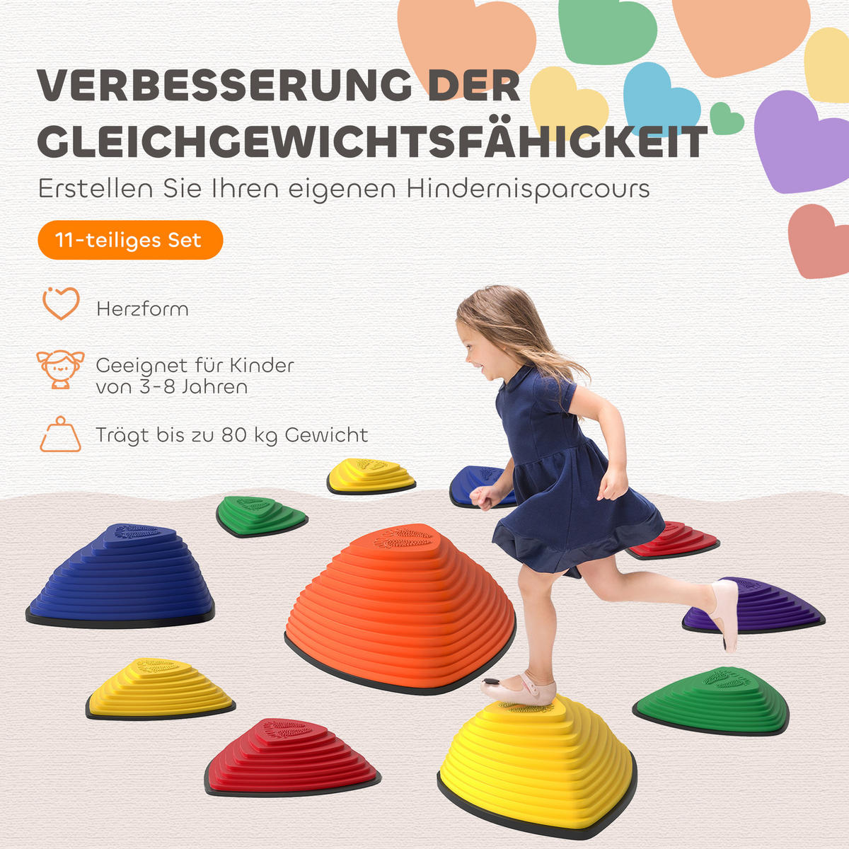BALANCIERSTEINE 11 Stück Rutschfeste Trittsteine für Kinder 3-8 Jahren Bunt - Multicolor, Kunststoff (37.5/16/37.5cm) - AIYAPLAY