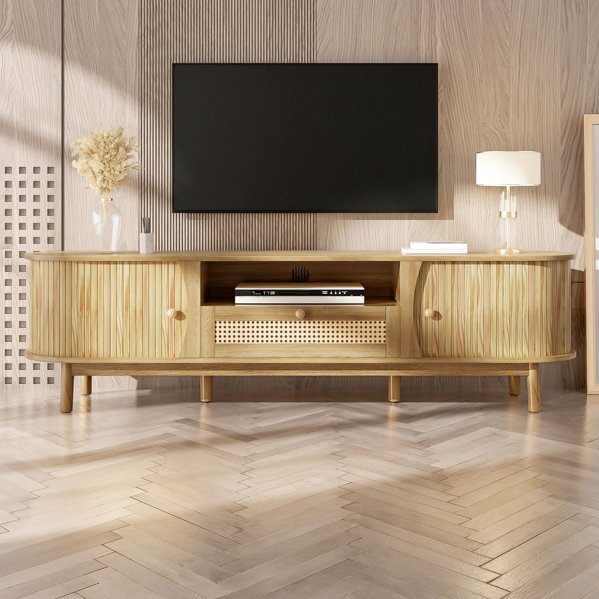 TV-ELEMENT 165/37/46 cm Natürlich mit 2 Türen und 1 Schubladen - Ahornfarben, Holz (165/46/37cm) - Oxeza