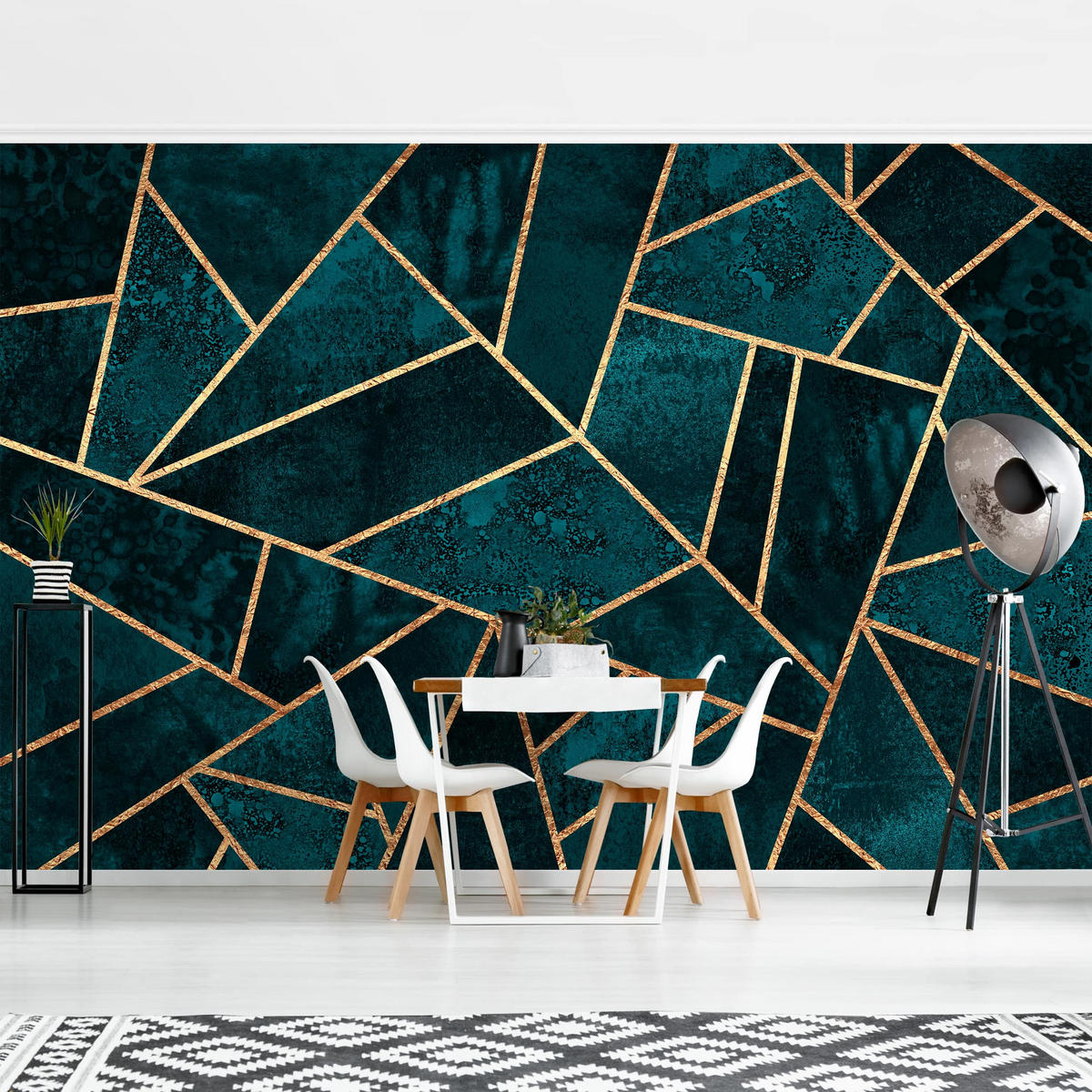 FOTOTAPETE Dunkles Türkis mit Gold 384/255 cm - Türkis, Papier (384/255cm) - Bilderwelten
