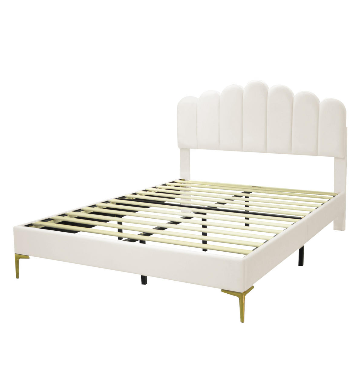 POLSTERBETT 140/200 cm in Beige aus Samt mit verstellbarem Kopfteil - Beige, Holzwerkstoff (140/200cm) - Flora Grace