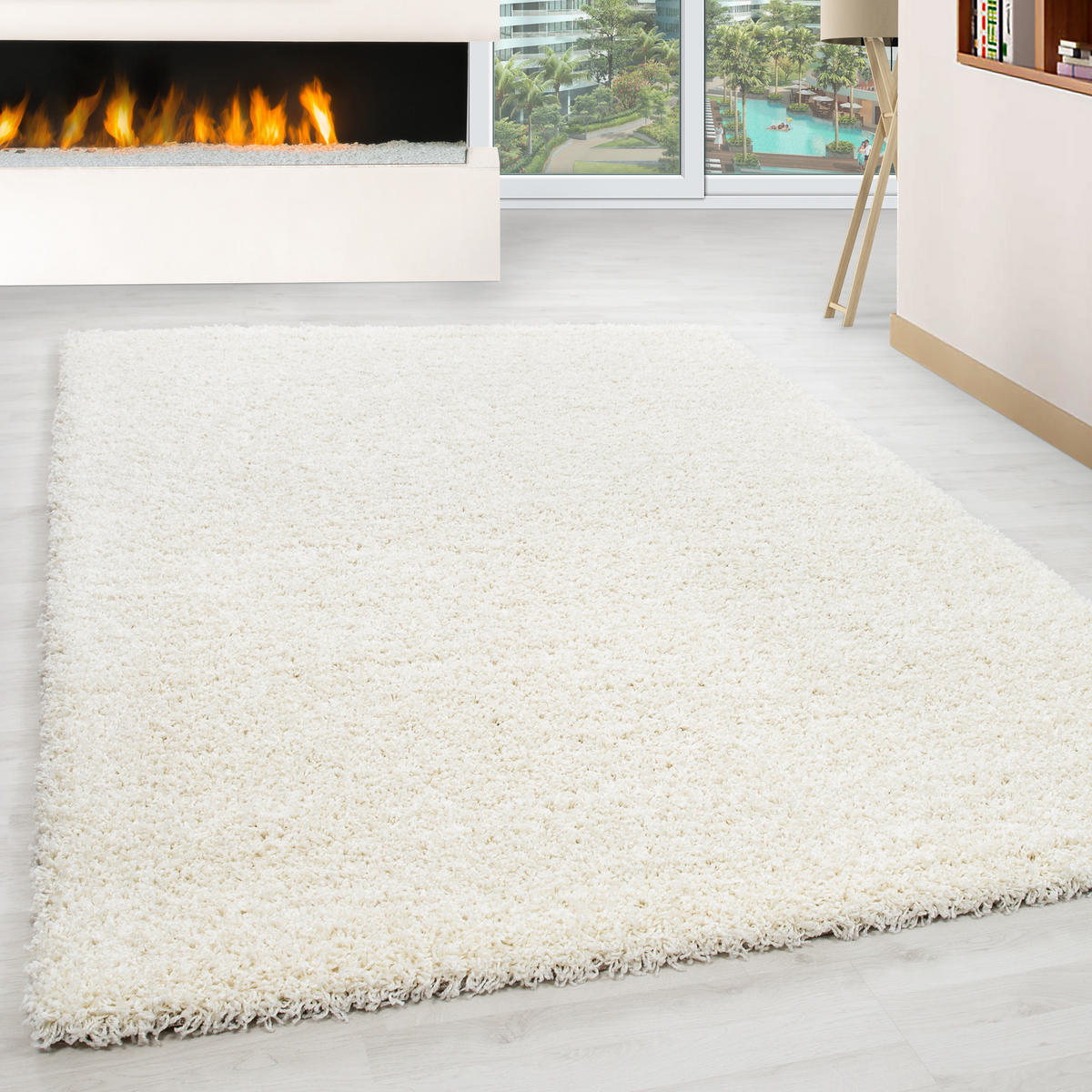 TEPPICH Hochflor Unifarben Polypropylen Wohnzimmer Shaggy Creme Rechteckig 140x200 - Creme, Textil (140/200cm) - KADIMA DESIGN