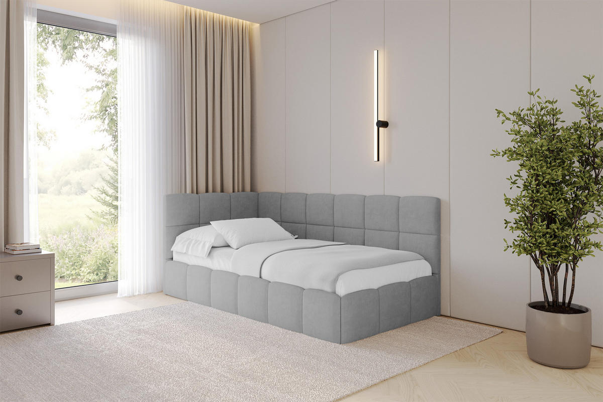 EINZELBETT Jugendbett mit Bettkasten Rechts, ohne Matratze - LIVY 80x200 Grau - Anthrazit, Holzwerkstoff/Textil (80/200cm) - ALTDECOR