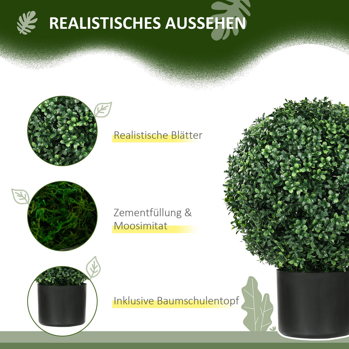 KÜNSTLICHE Pflanzen, PE, Stahl, Grün - Grün, Kunststoff (52cm) - HOMCOM