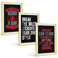 BILDER SET 3er Set - 40x60 cm Goldrahmen - Motivation, Training, Selbstentwicklung - Goldfarben, Kunststoff (40/60cm) - TULUP