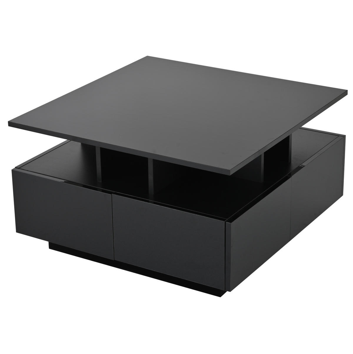 COUCHTISCH aus Spanplatte 70x70x40 cm Schwarz in Hochglanz mit LED-Beleuchtung und 4 Schubladen - Schwarz, Holzwerkstoff (70/70/40cm) - IVMEU