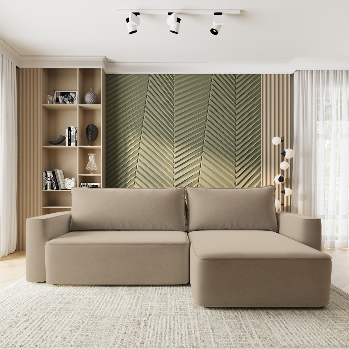 ECKSOFA BELARO CL Beige Samtstoff mit Schlaffunktion - Beige, Holzwerkstoff/Textil (280/162cm) - MASSENO