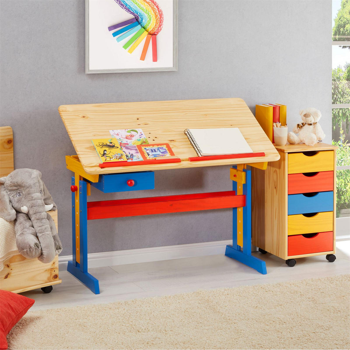 KINDERSCHREIBTISCH FLEXI bunt - Multicolor, Holz (109/75/55cm) - IDIMEX