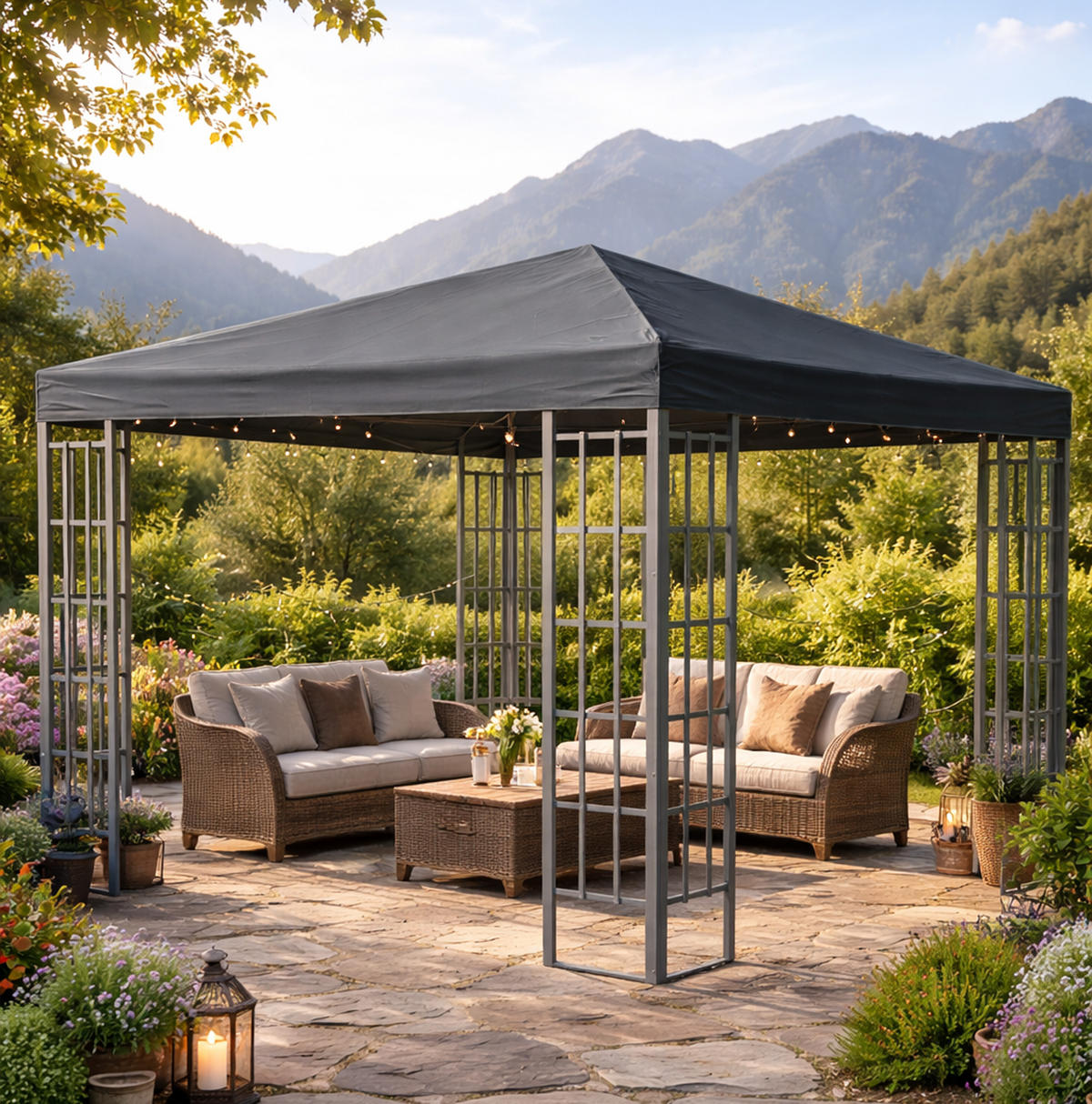 RANKPAVILLON 3x3m Anthrazit - Grau, Metall (300/256/300cm) - QUICK STAR