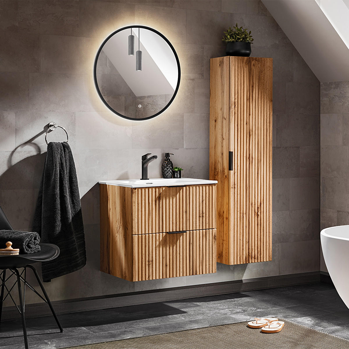 BADMÖBEL 60.2cm Adriel 2er-Set Holz in Eichenoptik - Braun, Holzwerkstoff (60.2/57/46cm) - Petits-meubles