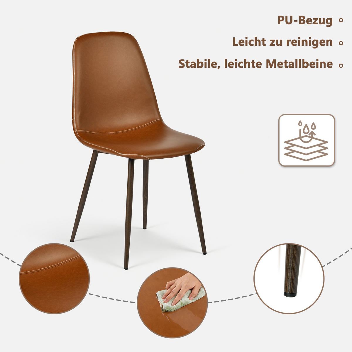 ESSZIMMERSTÜHLE 8er-Set, gepolstert, Kunstlederbezug, Braun - Braun, Metall (43/88/53cm) - Meubles Cosy