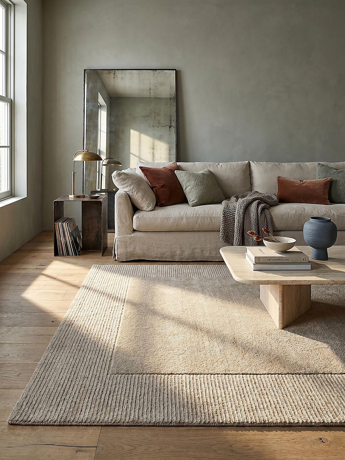 WOLLTEPPICH Uni-Design, mit Randdetails, handgewebt MOLE, Beige 120x170 cm - Beige, Textil (170/120cm) - KADIMA DESIGN