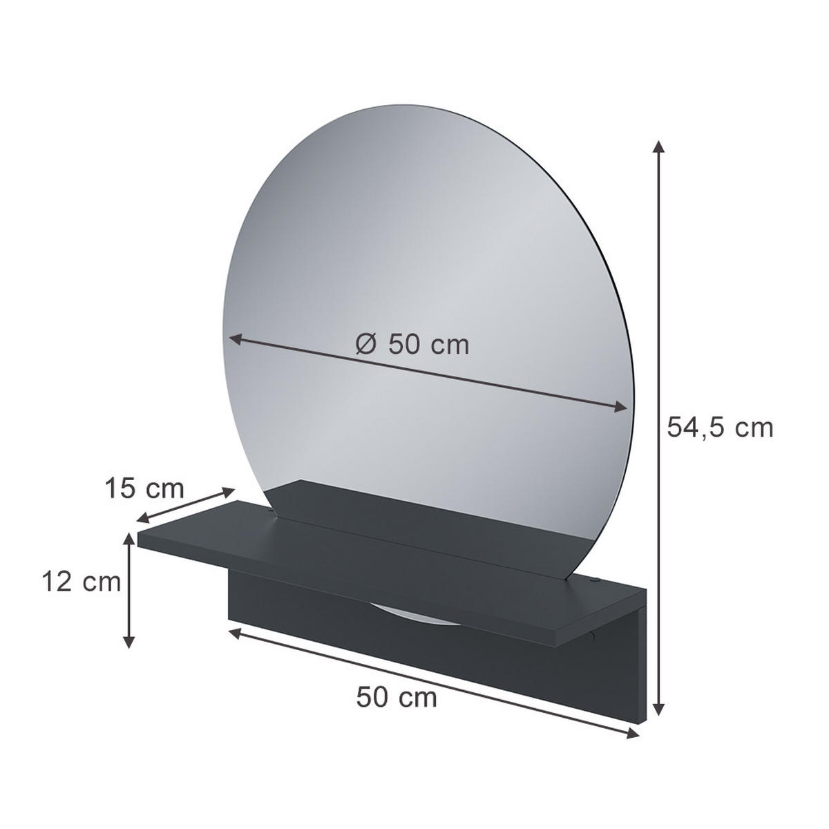 BADEZIMMERSPIEGEL Elyra Schwarz 50 x 54.5 cm mit Ablage - Schwarz, Holzwerkstoff (50/54.5/15cm) - Vicco