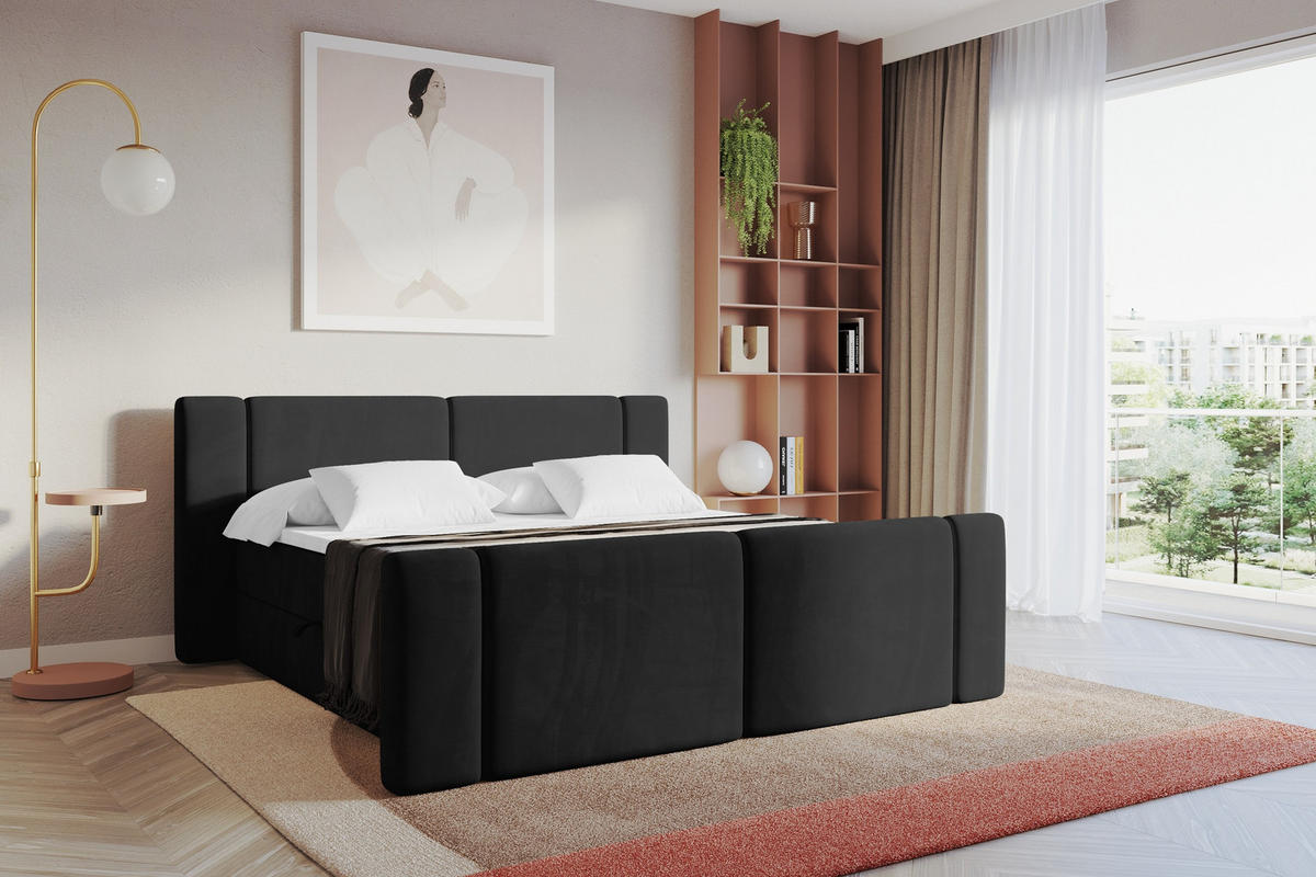 BOXBETT mit Matratze H3 - EVON Zanozek - 120x200 cm Schwarz - Schwarz, Holzwerkstoff (120/200cm) - ALTDECOR