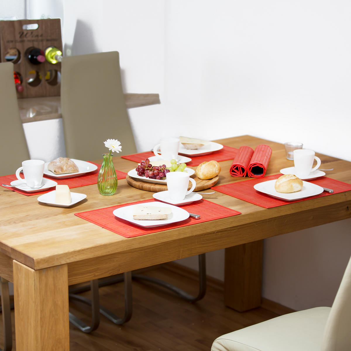6-TLG.TISCHSET - Rot, Holz/Textil (30/45/0.3cm) - Relaxdays