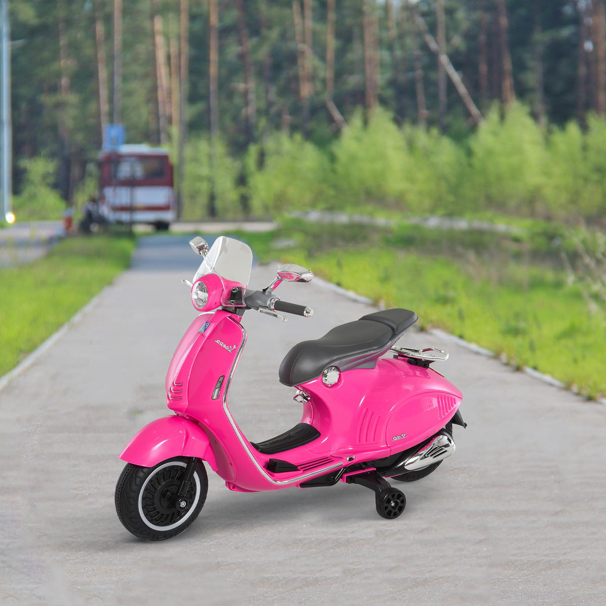 ELEKTRO-MOTORRAD für Kinder mit MP3-Musik, 3-6 Jahre, Kunstleder, Metall, 108 x 49 x 75 cm, Rosa - Rosa, Kunststoff/Metall (108/49/75cm) - HOMCOM