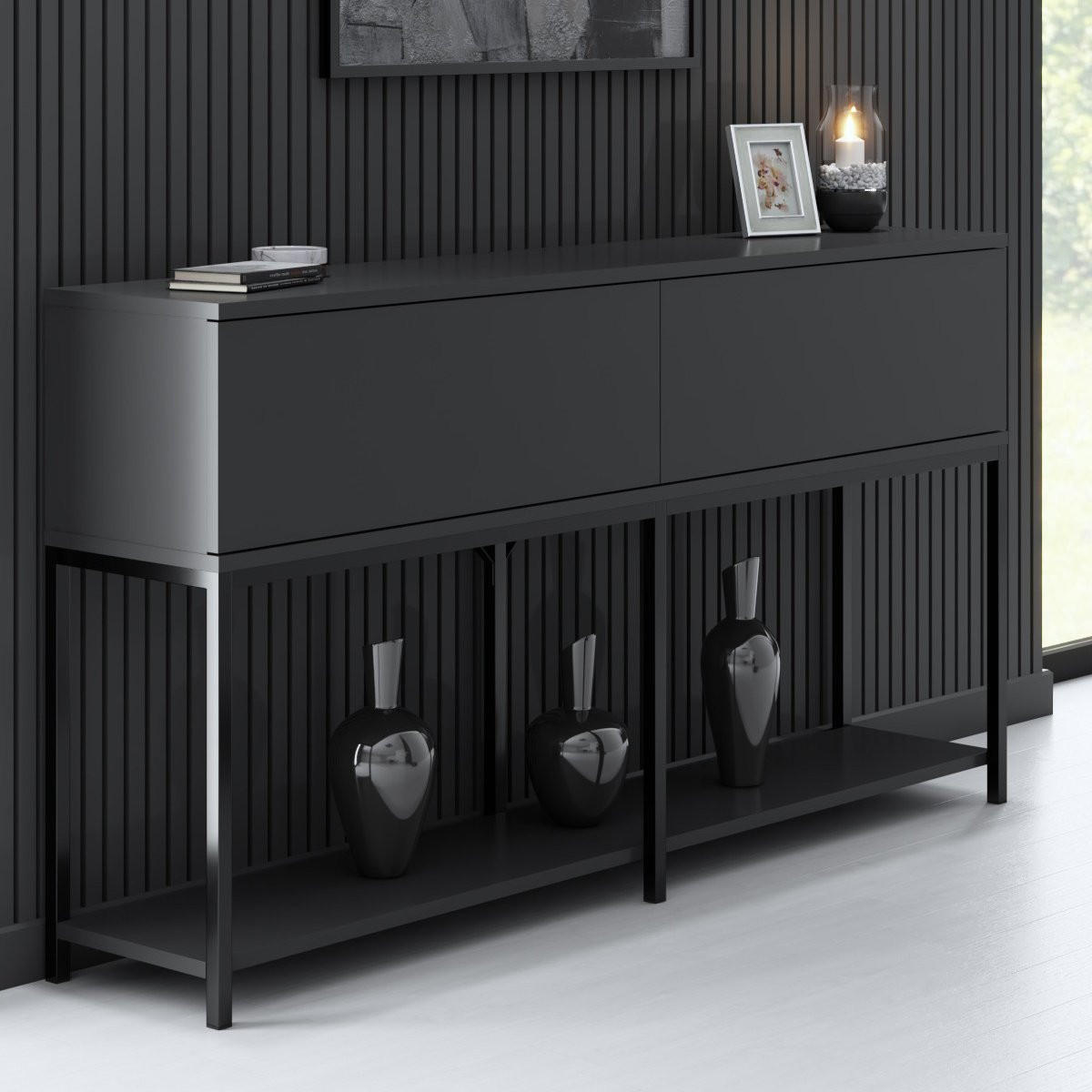 KONSOLE 2 Schwingtüren L150 cm - Lord - Anthrazit, Holzwerkstoff (150/30/80cm) - Calicosy