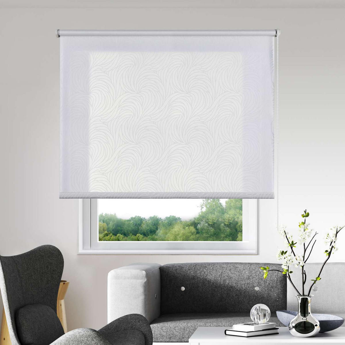 ROLLO Weiß Wellen, 150 cm x 180 cm - Weiß, Kunststoff (150/180cm) - STORESDECO