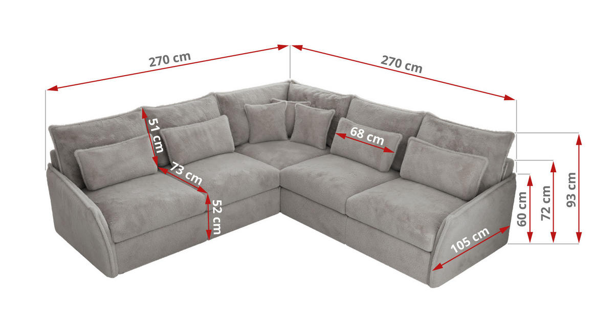ECKSOFA VERSO L Hellgrau Plüsch - Hellgrau/Schwarz, Kunststoff/Textil (270/270cm) - MKS