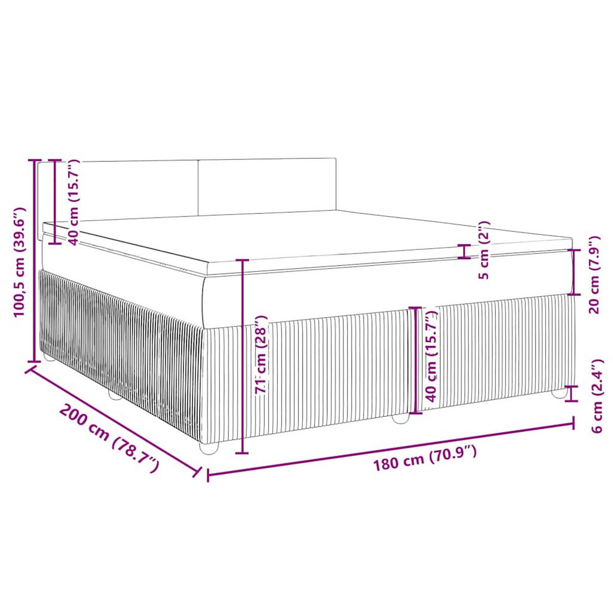 BOXSPRINGBETT Mit Matratze Hellgrau 180/200 Cm Stoff - Grau, Textil (180/200cm) - vidaXL