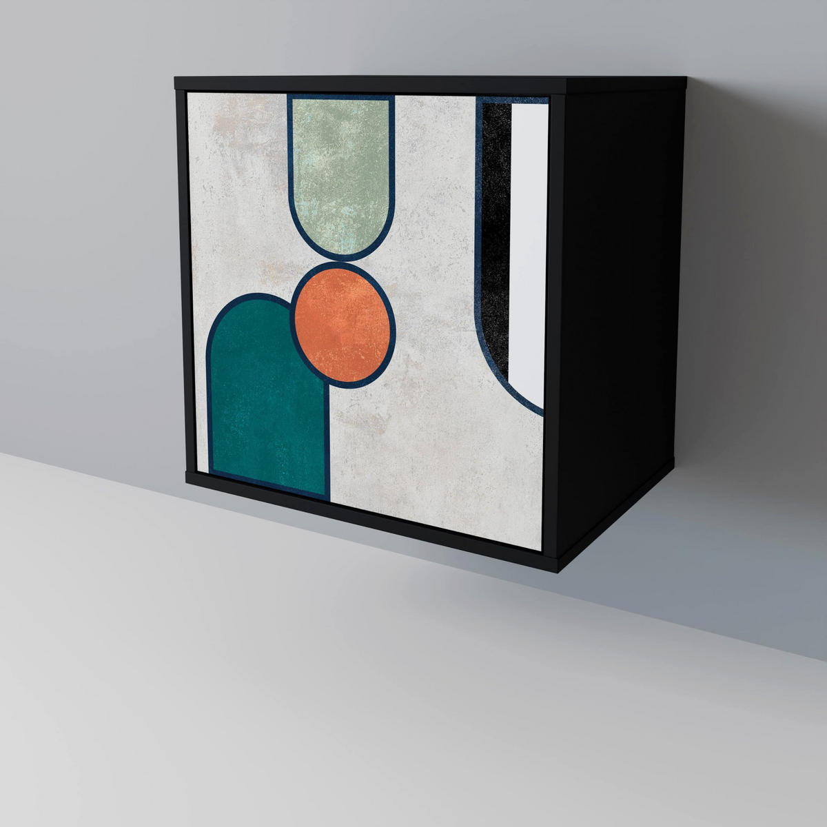 SIDEBOARD COOL STORY, Schwarz, 57,5x42x70,5 cm, Schwarze Metall-Sternfüße - Multicolor/Schwarz, Holzwerkstoff/Metall (57.5/70.5/42cm) - SpaceRebels