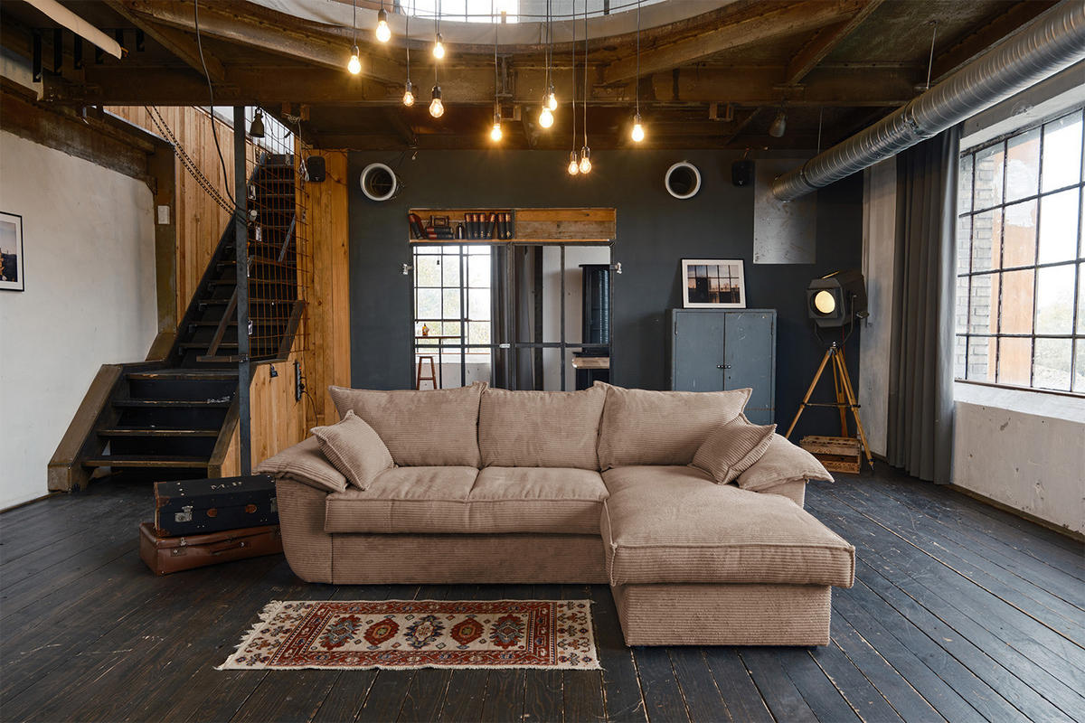 ECKSOFA DAMETO Braun Cord - Dunkelbraun/Schwarz, Kunststoff/Textil (266/174cm) - KAWOLA