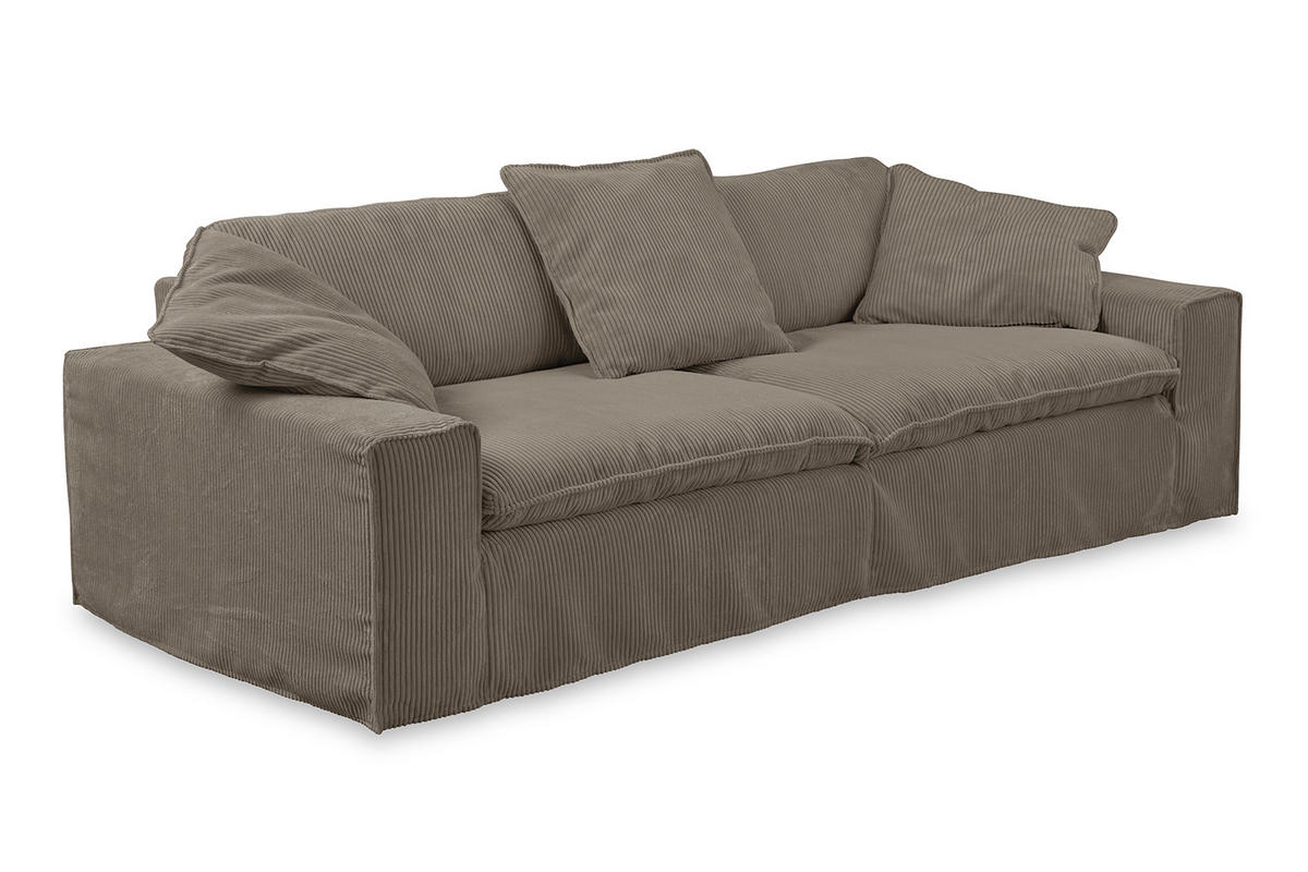 SOFA XL NETTA Braun Cord - Dunkelbraun/Braun, Birkenholz/Textil (258/90/116cm) - KAWOLA