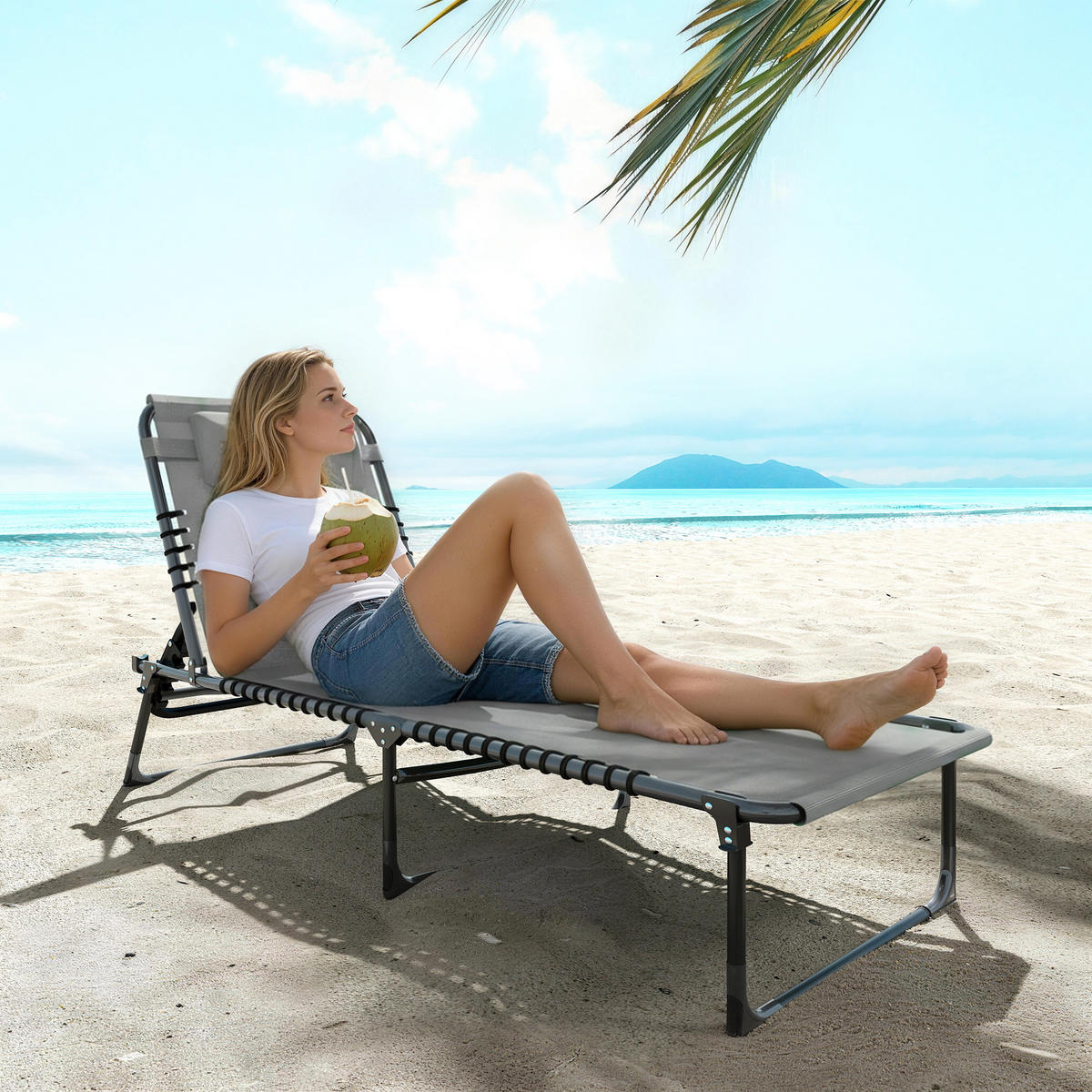 SONNENLIEGE Hellgrau 189/58/30 cm - Hellgrau, Textil/Metall (58/30/189cm) - Outsunny