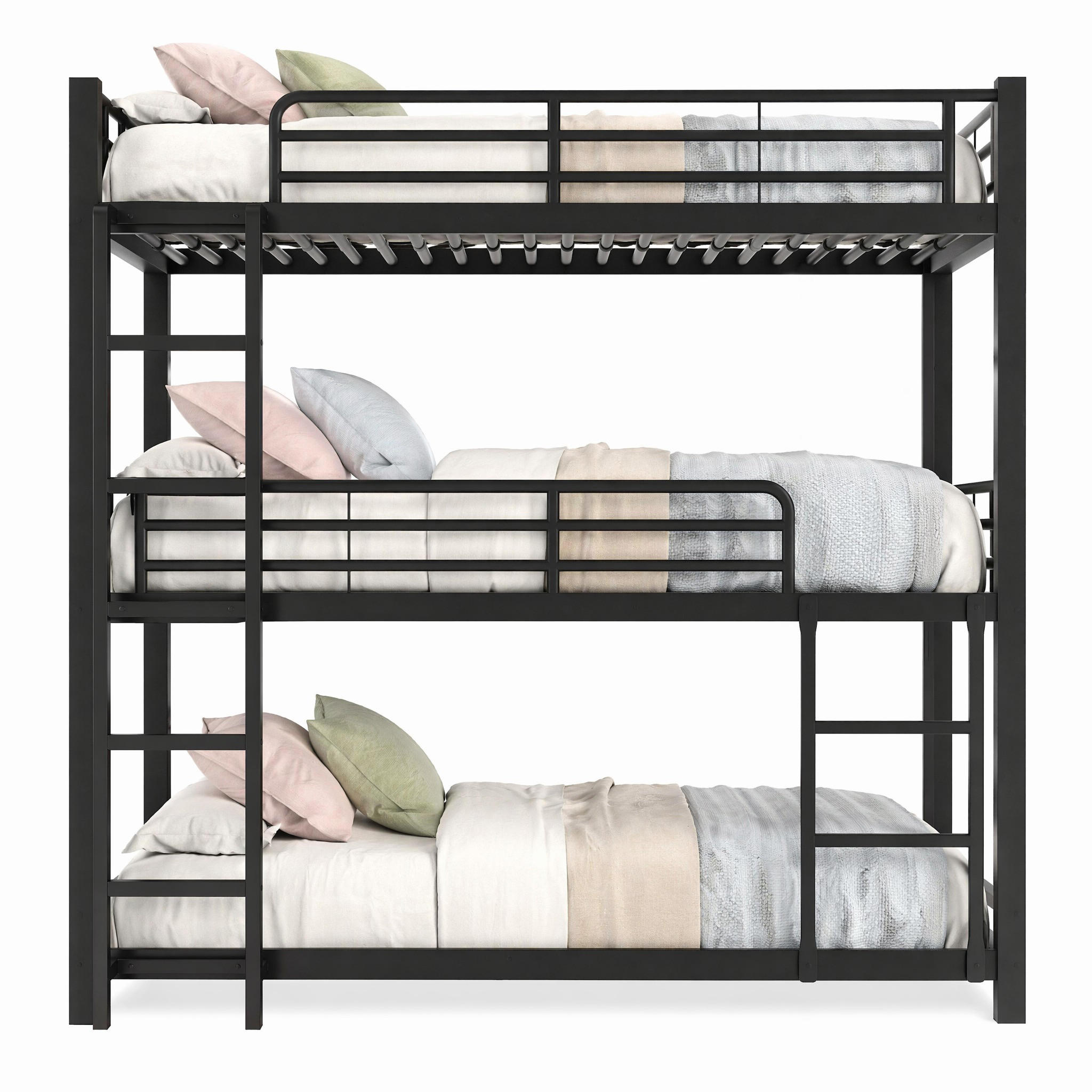 ETAGENBETT 90/200 mit Sicherheitsgeländer und Metallrahmen in Schwarz - Schwarz, Metall (90/200cm) - EVRYAE