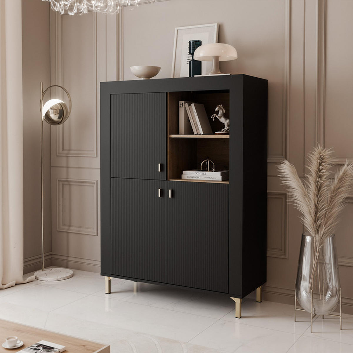 HIGHBOARD AVENA 97/40/136 cm, Schwarz / Eiche - Schwarz, Holzwerkstoff/Kunststoff (97/136/40cm) - Idohome