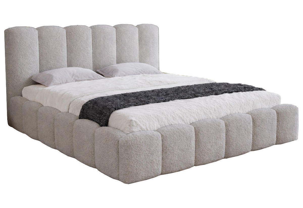 DOPPELBETT 180x200 Florent, Bettkasten, Boucle, Hellgrau - Hellgrau, Holz/Textil (180/200cm) - Emporius