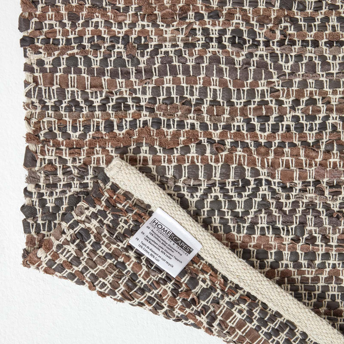 LEDERTEPPICH-LÄUFER gewebt mit Rautenmuster 66/200 cm - Braun, Leder (66/200cm) - Homescapes