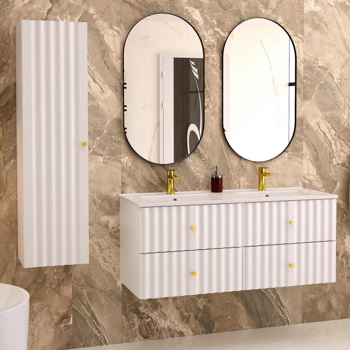 BADMÖBEL Izae 2er-Set Weiß - Weiß, Holzwerkstoff (120/50/45.8cm) - Petits-meubles