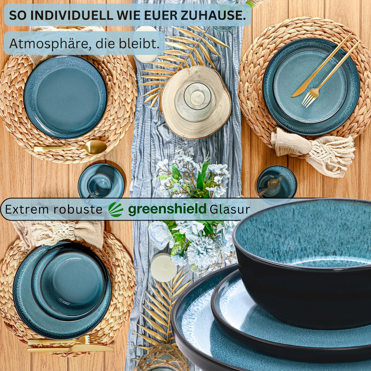 TAFELSERVICE VIGO - 36 teilig aus Steingut 12 Personen - Blau, Stein (50/30/80cm) - Sänger