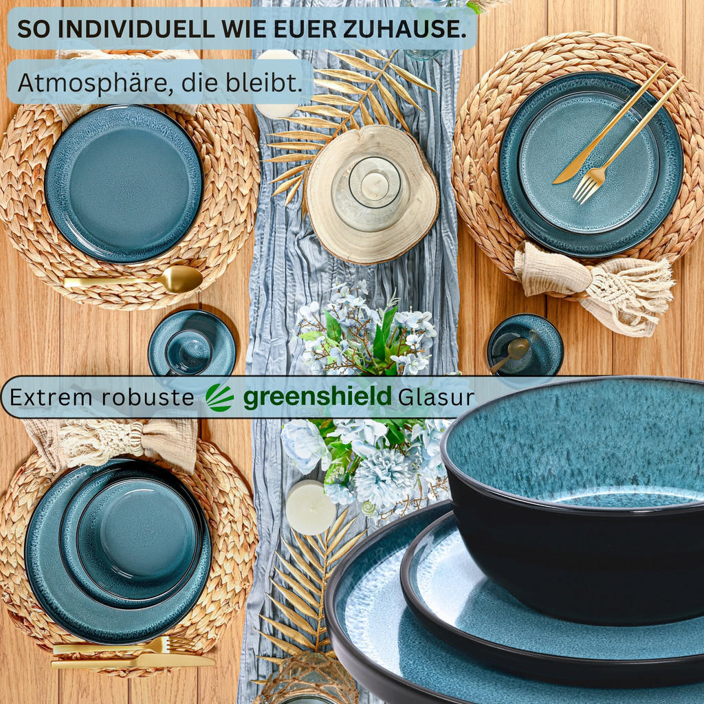 Thumbnail - Sänger Tafelservice, Blau, Stein, 36-teilig, Rund, 50x30x80 cm, kratzfest, Essen & Trinken, Geschirr, Geschirr-Sets, Taf...