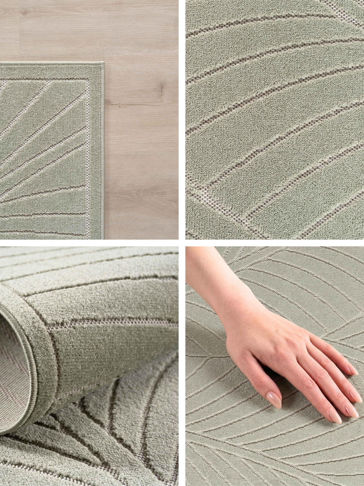 TEPPICH Outdoor, Fußbodenheizung-geeignet, mit Blattmotiv, ENGADIN in Salbeigrün, 280 x 370 cm - Grün, Textil (280/370cm) - KADIMA DESIGN