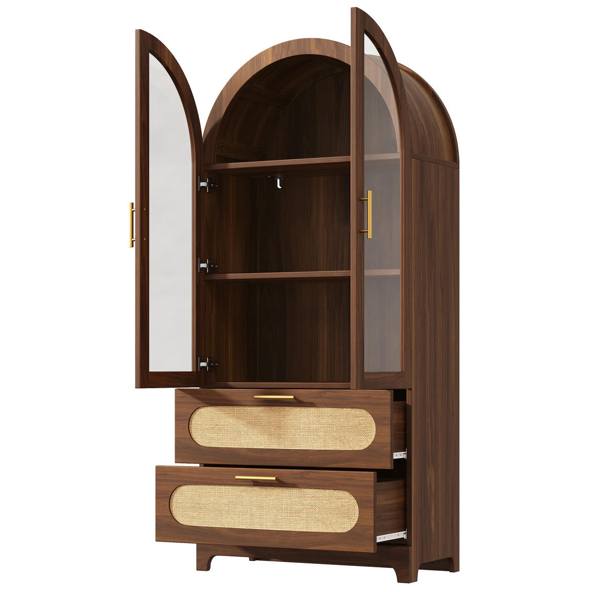 VITRINE 175x80x40Cm Nussbaum Retro Schubladen Böden - Naturfarben, Holzwerkstoff (80/175/40cm) - FLIEKS