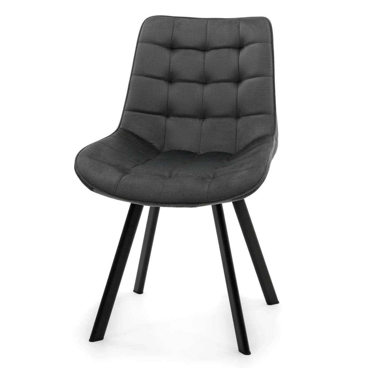 STUHL TORI gepolsterter mit Steppung - grau - Samt Velour - Schwarz/Grau, Textil/Metall (53/86/60cm) - NEW HOME