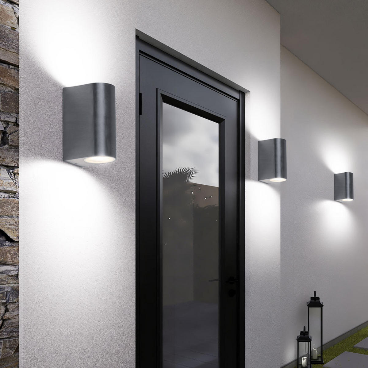 AUSSEN-WANDLEUCHTE Aluminium Silber 4er Set - Silberfarben, Glas (7/15.1/10cm)