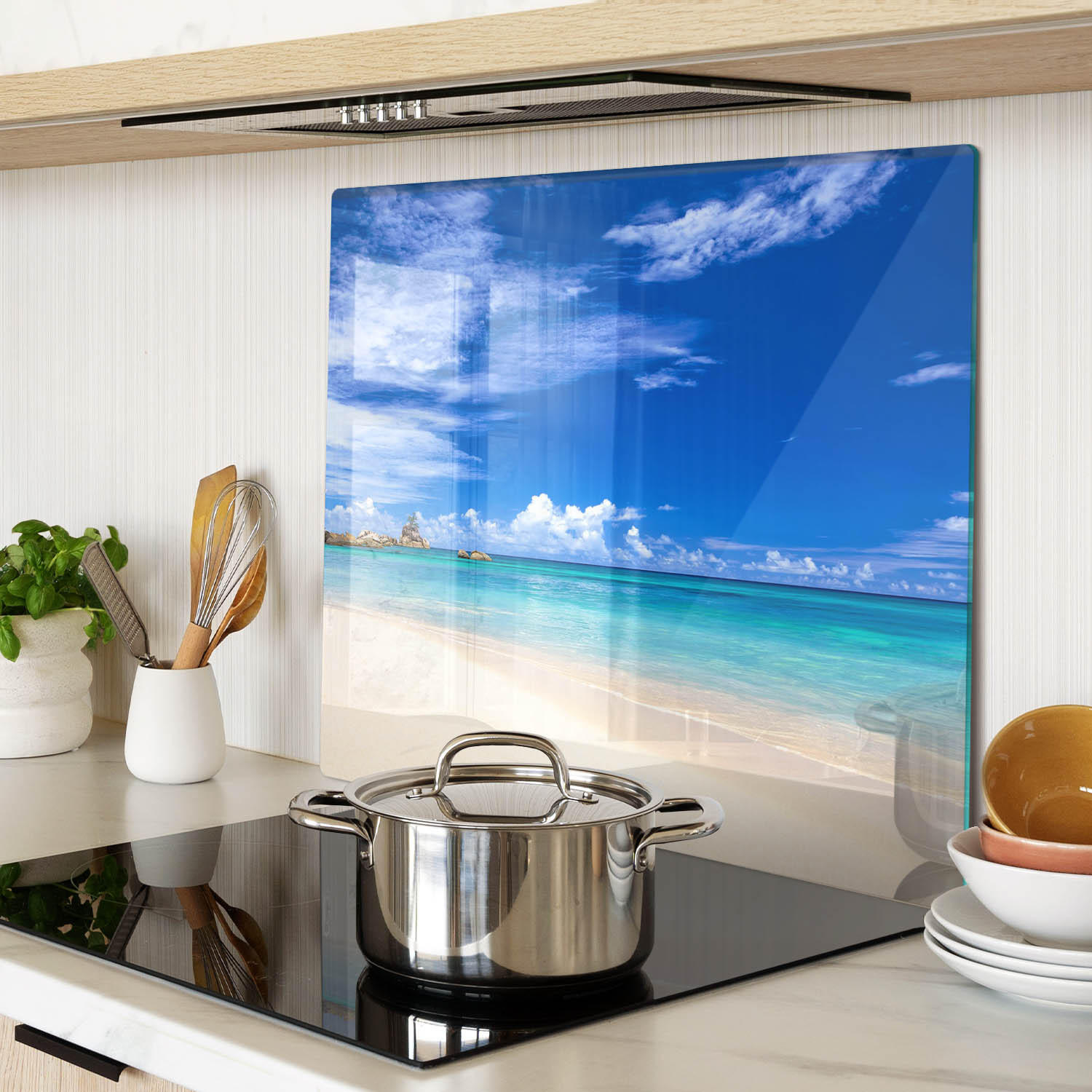 GLASPLATTE 60x52 cm Tropischer Strand - Blau, Glas (60/0.4/52cm) - TULUP