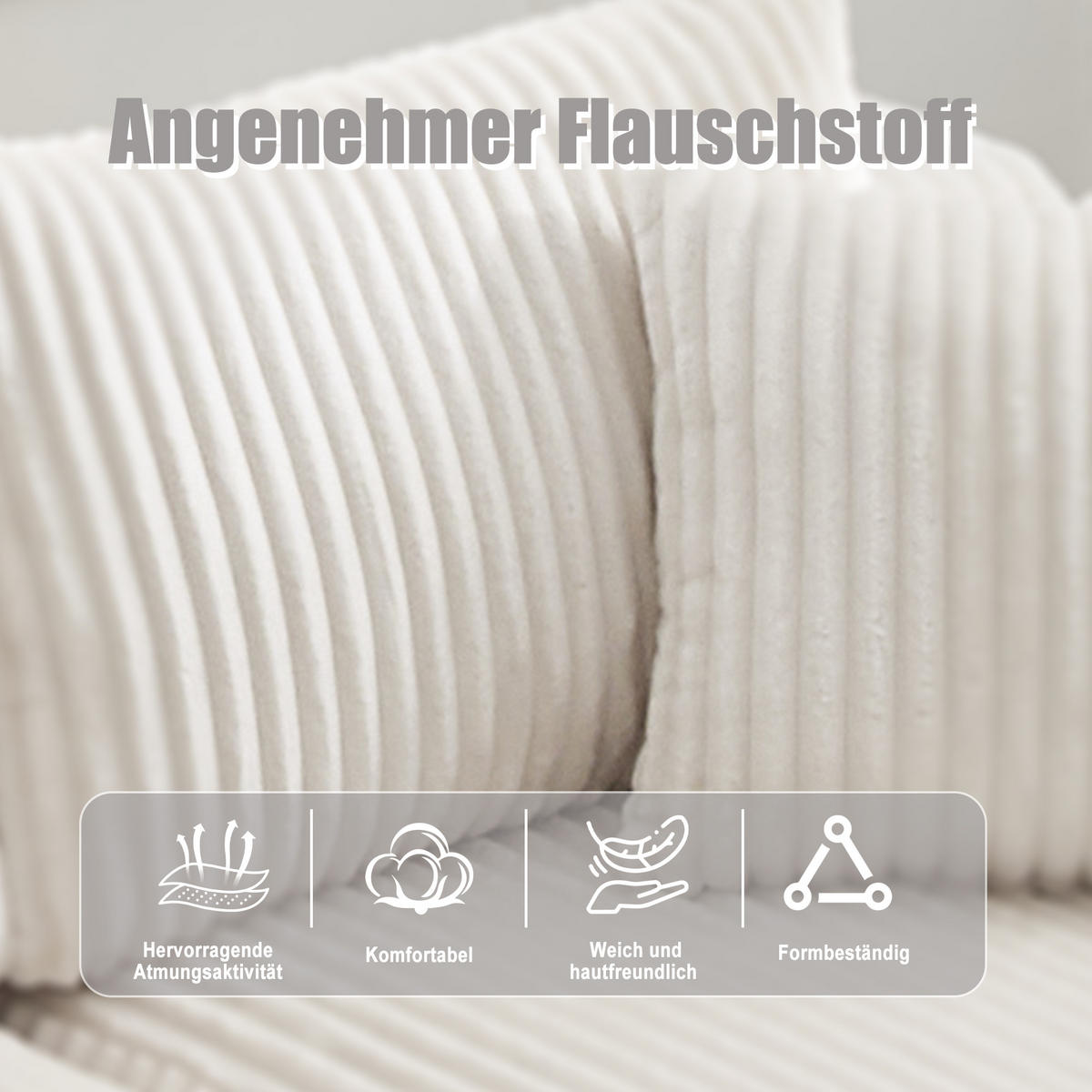 MODULARES Sofa Cord mit Chaiselongue und 2-Sitzer 257/90-160/62 cm Beige - Beige, Textil (160/257cm) - Redom