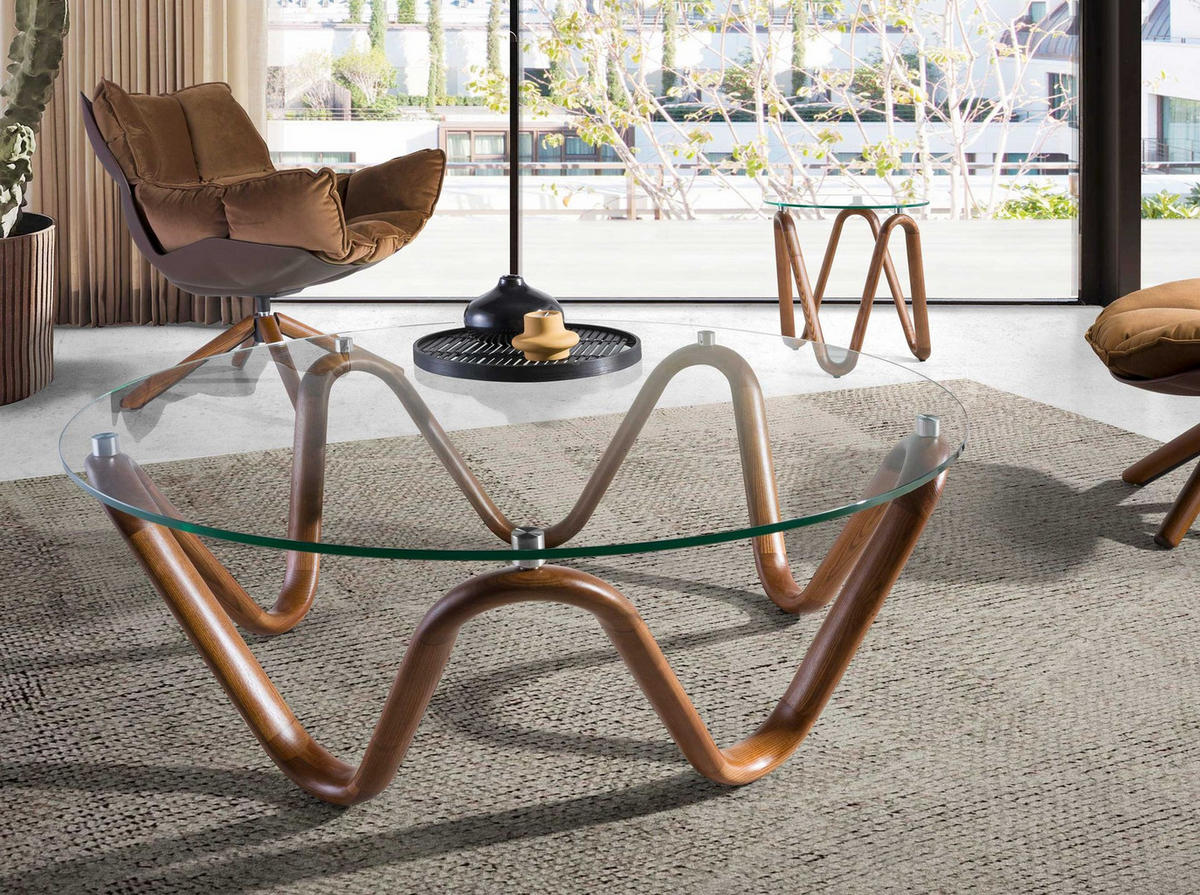 COUCHTISCH Rund, Glas, Walnuss 115/ 115/ 38 cm - Transparent/Nussbaumfarben, Glas/Holz (115/115/38cm) - ANGEL CERDA