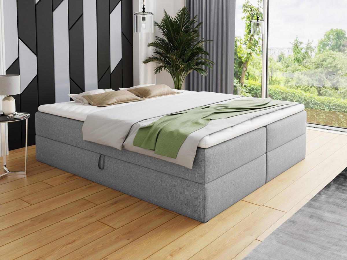 BOXBETT Base - 180x200 - grau (Inari 91, Webstoff) - Schwarz/Grau, Holz/Holzwerkstoff (180/200cm) - Sofnet