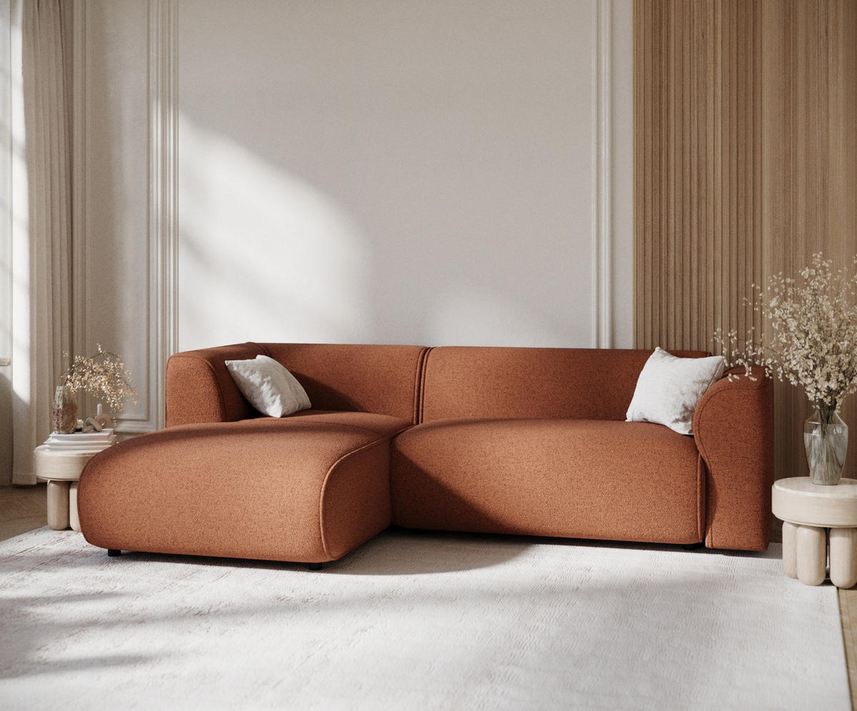ECKSOFA Melani Kupferfarbe Webstoff - Schwarz/Kupferfarben, Holz/Holzwerkstoff (253/153cm) - Maison de Reve