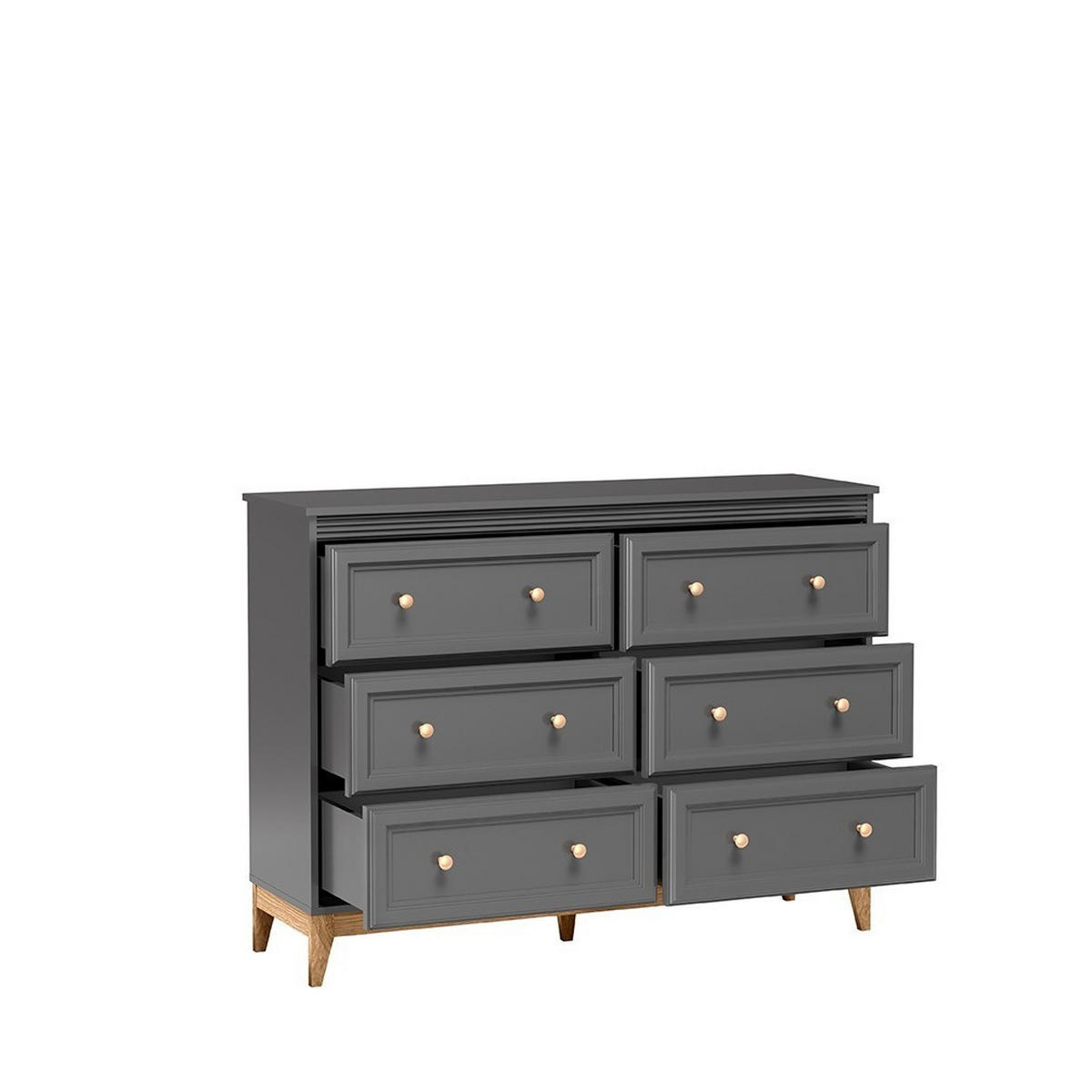 KOMMODE SUOLO 135,5/100/40,5cm mit 6 Schubladen Türen Grau - Grau, Holzwerkstoff (135.5/100/40.5cm) - MASSENO