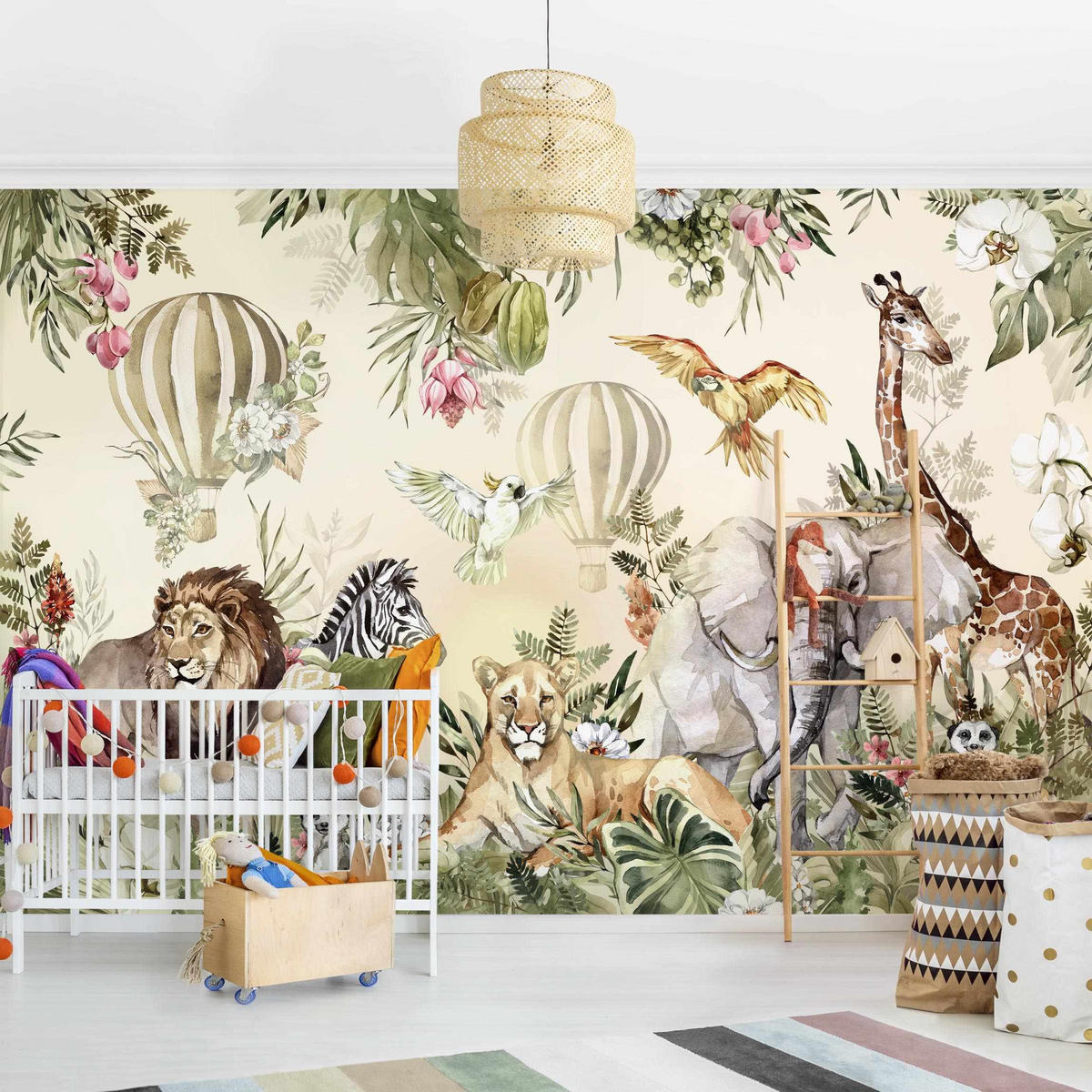 FOTOTAPETE Aquarell Savannen Tiere 432/290 cm - Multicolor, Papier (432/290cm) - Bilderwelten